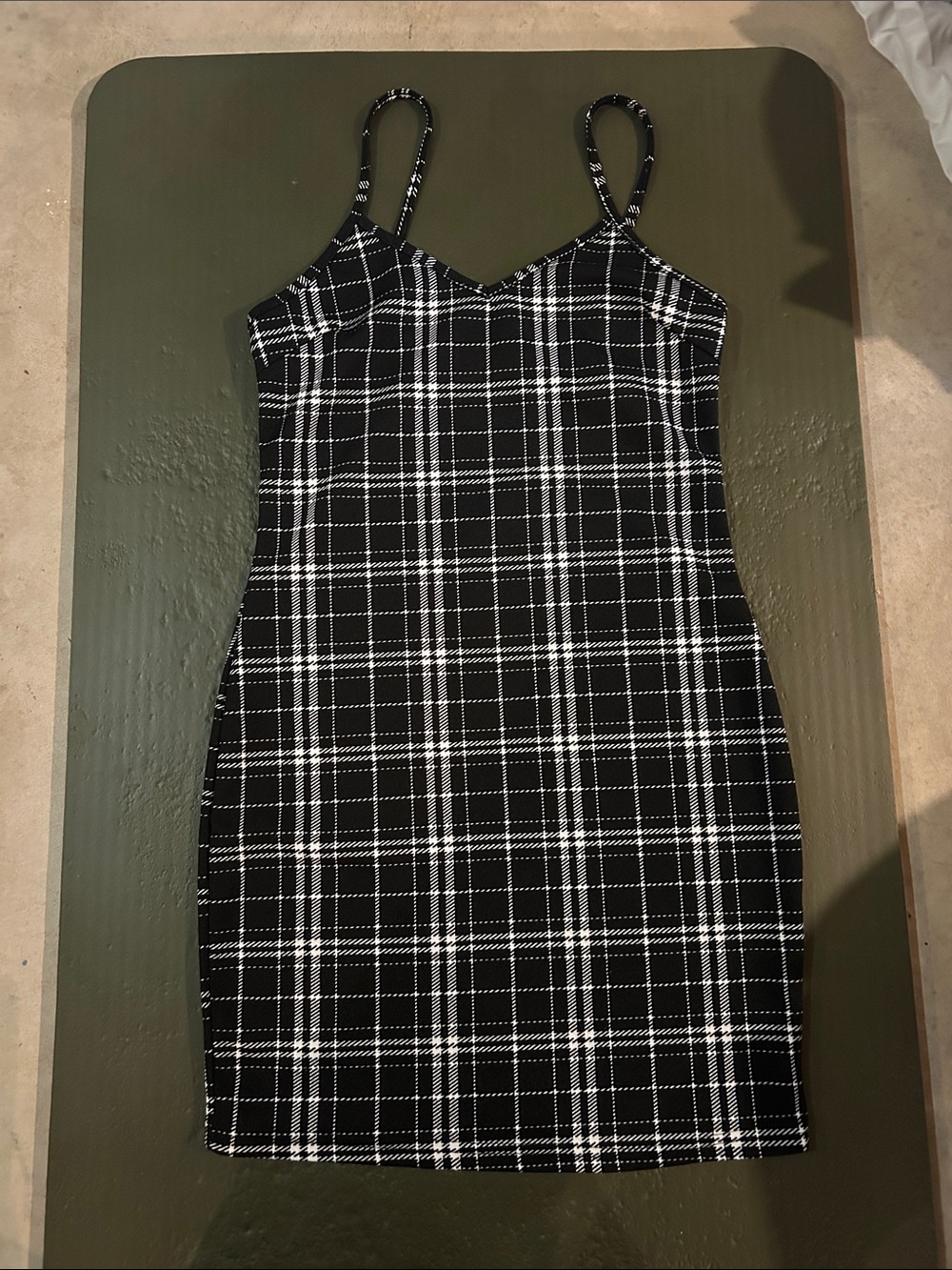 SHEIN Black & White Plaid Spaghetti Strap Mini Dress